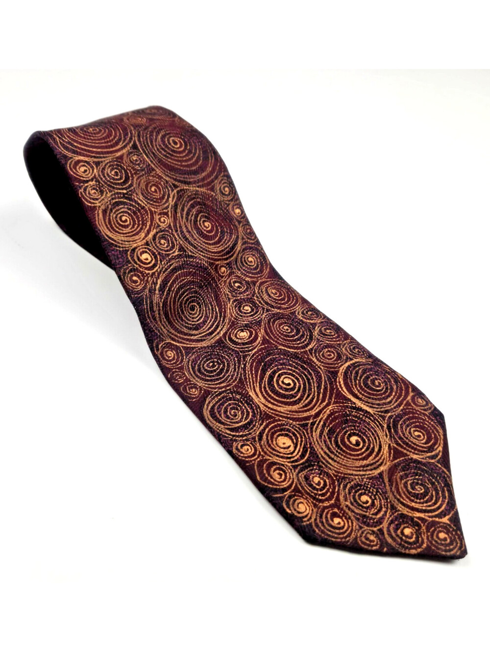 Foxx & Hawkfield 100% Silk Tie USA Burgundy Gold Spiral Wide 4 Inch